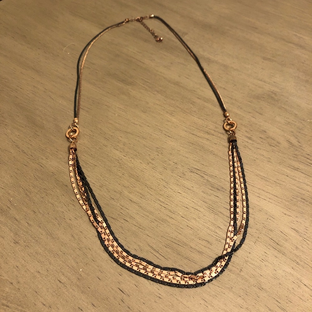 Elegant Black and Rose Gold Toned Layered Chain Necklace
